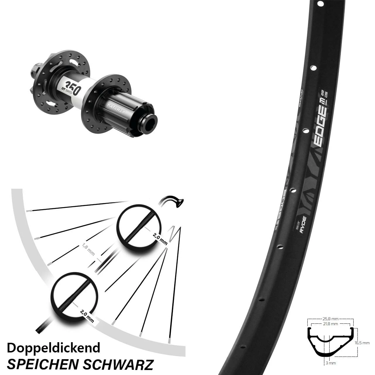 Ryde Edge M22 Hinterrad 29 Zoll Mit DT Swiss 350 11-fach