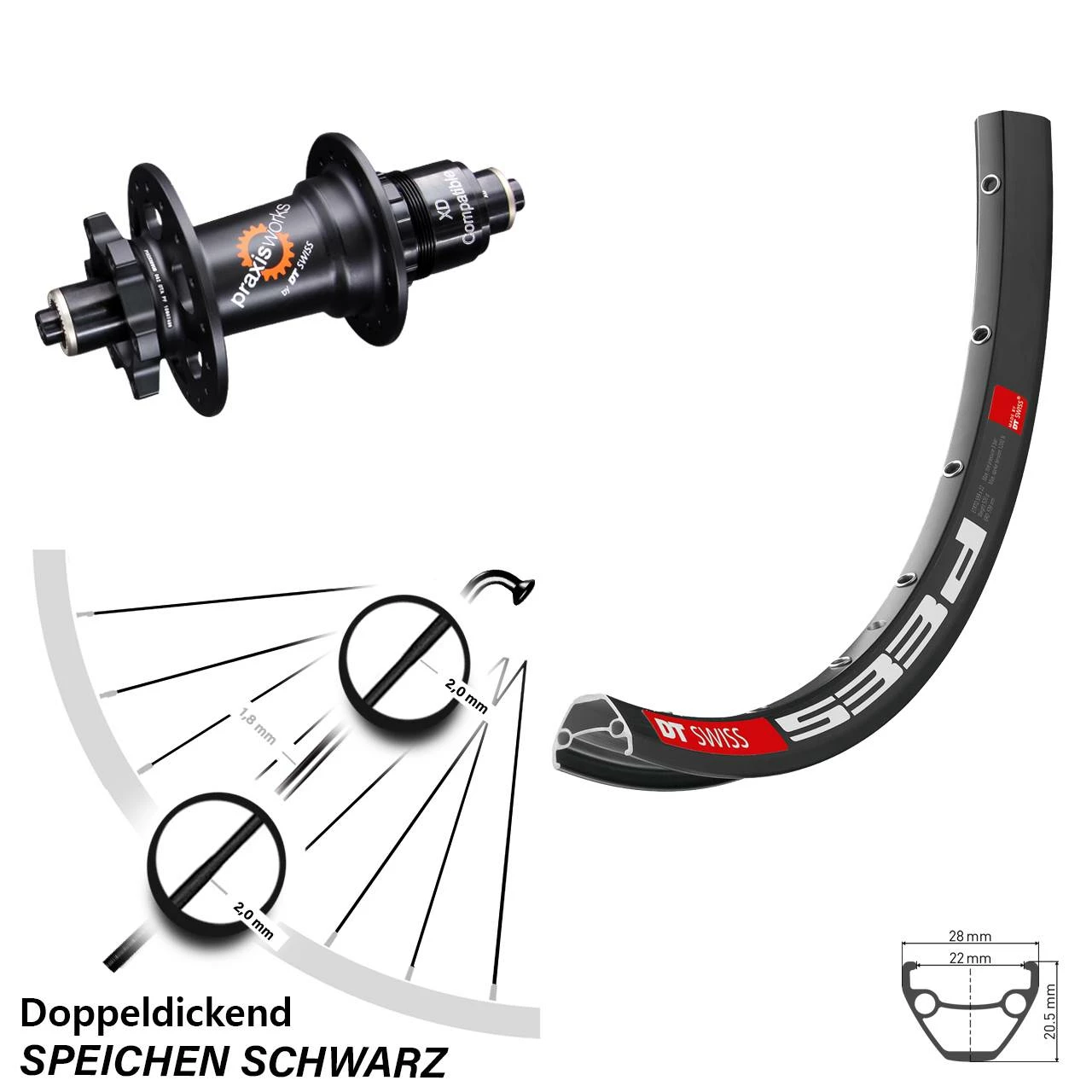 Dt-swiss Hinterrad 28-29 Zoll 533D DT Swiss 350 SL 5/135 Mm Sram XD