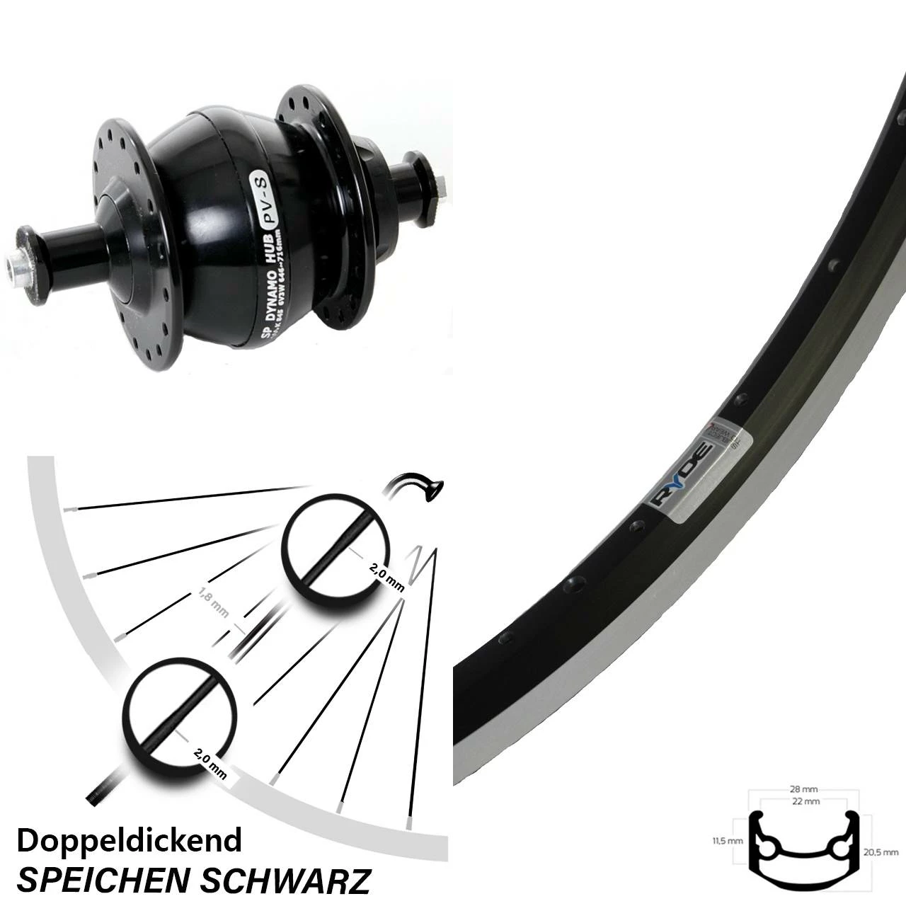 Ryde Andra 35 Vorderrad Mit Shutter Precision PV8 Nabendynamo