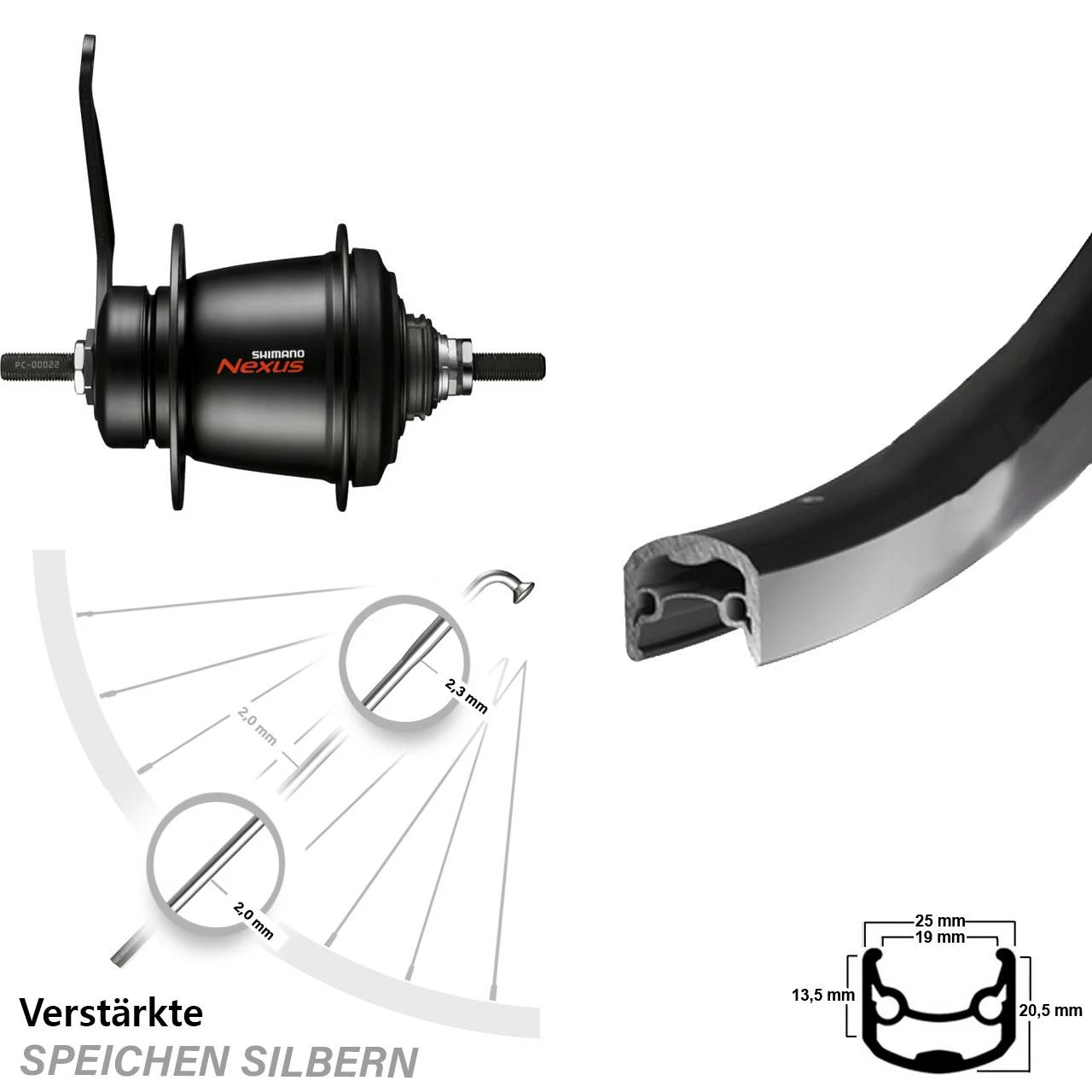 Ryde Hinterrad 26 Zoll Andra 30 Shimano Nexus 7-Gang Mit Rücktritt
